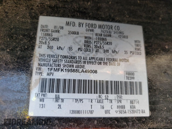 2008 Ford Expedition EL Limited with VIN 1FMFK19588LA49008, listed as a Copart auction lot 65562414 with 255,896 mi miles and Salvage Title. Bid and sale history available at carsss.com. Image 13.
