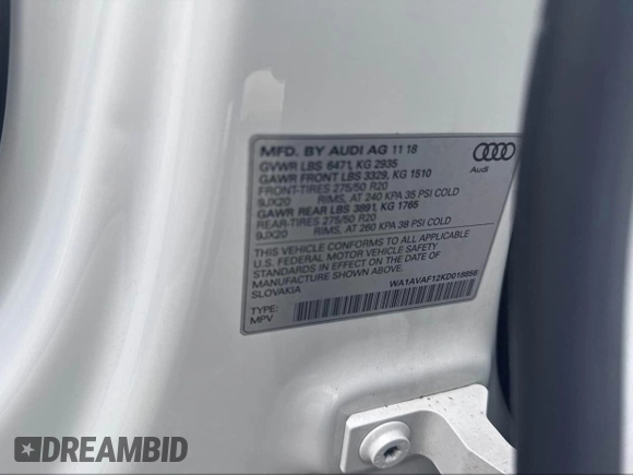 2019 Audi Q8 Premium with VIN WA1AVAF12KD018856, listed as a IAAI auction lot 42533449 with 122,353 mi miles and . Bid and sale history available at DreamBid. Image 9.