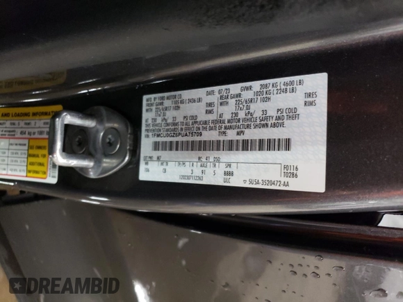 2023 Ford Escape Active with VIN 1FMCU0GZ6PUA75709, listed as a Copart auction lot 44772905 with 114,602 mi miles and Clean Title. Bid and sale history available at DreamBid. Image 13.