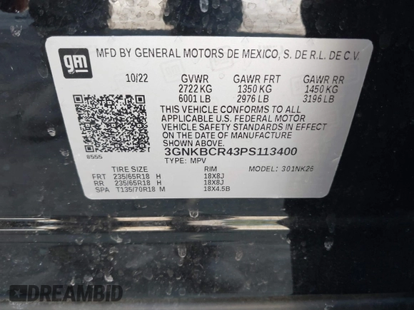 2023 Chevrolet Blazer LT z VIN 3GNKBCR43PS113400, wystawiony jako IAAI lot #41829908 z przebiegiem 22 858 mil mil oraz . Historia ofert i sprzedaży dostępna na DreamBid. Obrazek 9.