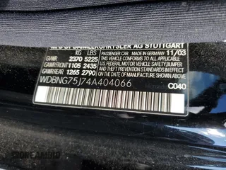 2004 Mercedes-Benz S-Class 5.0L with VIN WDBNG75J74A404066, listed as a Copart auction lot 42602405 with 0 mi miles and Salvage Title. Bid and sale history available at carsss.com. Image 12.