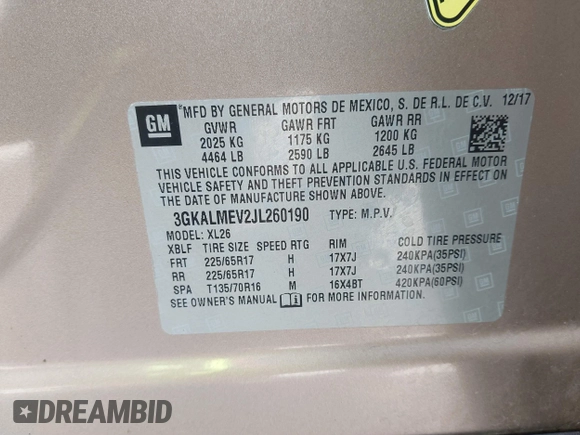2018 GMC Terrain SLE with VIN 3GKALMEV2JL260190, listed as a IAAI auction lot 41858619 with 92,527 mi miles and . Bid and sale history available at carsss.com. Image 9.