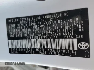 2023 Toyota Corolla LE with VIN 5YFB4MDE6PP002670, listed as a Copart auction lot 50578335 with 32,573 mi miles and Salvage Title. Bid and sale history available at carsss.com. Image 13.