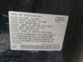 2015 Audi Q7 Premium Plus with VIN WA1LGAFE4FD003092, listed as a Copart auction lot 60500195 with 122,506 mi miles and Clean title. Bid and sale history available at DreamBid. Image 14.