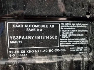 2011 Saab 9-3 z VIN YS3FA4BY4B1314502, wystawiony jako Copart lot #43541325 z przebiegiem 169 080 mil mil oraz Szkody całkowita. Historia ofert i sprzedaży dostępna na DreamBid. Obrazek 14.