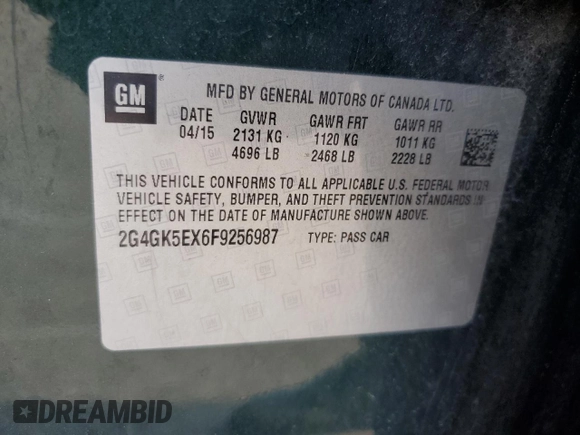 2015 Buick Regal with VIN 2G4GK5EX6F9256987, listed as a Copart auction lot 52890705 with 132,404 mi miles and Salvage title. Bid and sale history available at DreamBid. Image 12.