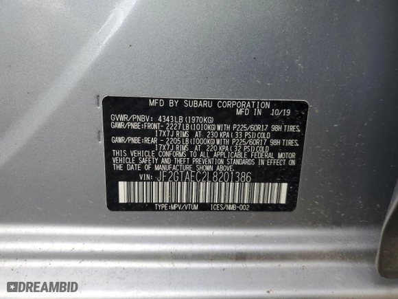 2020 Subaru Crosstrek Premium with VIN JF2GTAEC2L8201386, listed as a Copart auction lot 75629724 with NaN miles and Non Repairable. Bid and sale history available at carsss.com. Image 13.