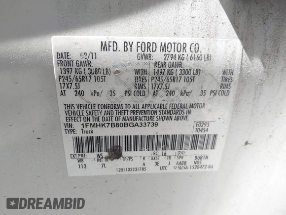 2011 Ford Explorer с VIN 1FMHK7B80BGA33739, выставлен на аукционе IAAI как лот 41942190 с пробегом 268 100 миль миль и . История ставок и продаж доступна на DreamBid. Изображение 9.