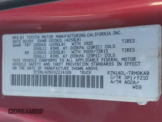 2003 Toyota Tacoma with VIN 5TENL42N33Z214188, listed as a IAAI auction lot 41435096 with 297,842 mi miles and . Bid and sale history available at DreamBid. Image 9.