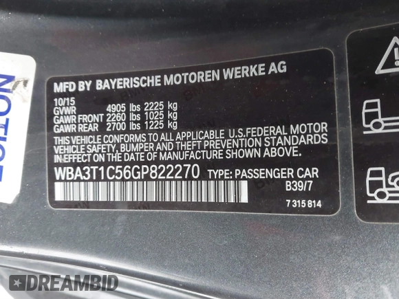 2016 BMW 4 Series 428i xDrive with VIN WBA3T1C56GP822270, listed as a IAAI auction lot 41557665 with 116,637 mi miles and . Bid and sale history available at carsss.com. Image 9.