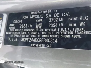 2024 Kia Forte LXS with VIN 3KPF24AD0RE840314, listed as a IAAI auction lot 41804524 with 10,605 mi miles and . Bid and sale history available at DreamBid. Image 9.