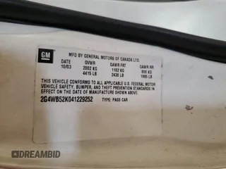 2004 Buick Regal LS с VIN 2G4WB52K041229252, выставлен на аукционе Copart как лот 59415425 с пробегом 126 945 миль миль и Списание • Salvage title. История ставок и продаж доступна на DreamBid. Изображение 12.