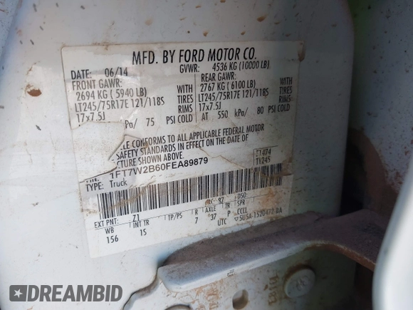 2015 Ford F-250 Lariat with VIN 1FT7W2B60FEA89879, listed as a IAAI auction lot 41869311 with Not provided miles and . Bid and sale history available at DreamBid. Image 9.