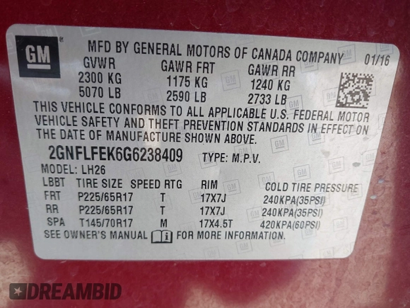 2016 Chevrolet Equinox LT z VIN 2GNFLFEK6G6238409, wystawiony jako IAAI lot #42131602 z przebiegiem 133 047 mil mil oraz . Historia ofert i sprzedaży dostępna na DreamBid. Obrazek 9.