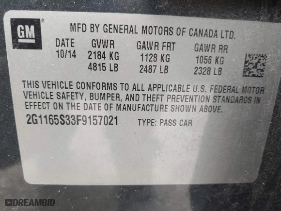 2015 Chevrolet Impala LTZ with VIN 2G1165S33F9157021, listed as a IAAI auction lot 41675310 with 193,609 mi miles. Bid and sale history available at carsss.com. Image 9.