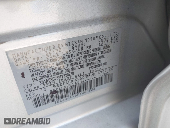 2021 Nissan Sentra SV with VIN 3N1AB8CV6MY220228, listed as a IAAI auction lot 42087766 with 96,493 mi miles and . Bid and sale history available at DreamBid. Image 9.