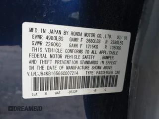 2006 Acura RL z VIN JH4KB16566C007214, wystawiony jako IAAI lot #42510457 z przebiegiem 160 005 mil mil oraz . Historia ofert i sprzedaży dostępna na DreamBid. Obrazek 9.