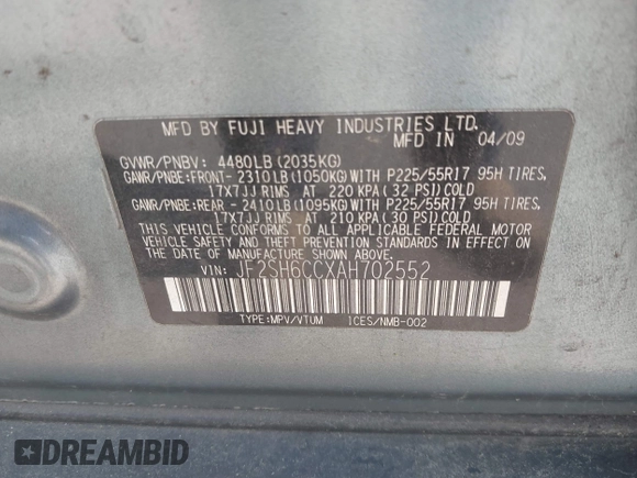 2010 Subaru Forester X Premium с VIN JF2SH6CCXAH702552, выставлен на аукционе IAAI как лот 42419149 с пробегом 210 707 миль миль и . История ставок и продаж доступна на DreamBid. Изображение 9.