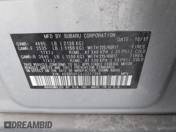 2018 Subaru Outback Premium z VIN 4S4BSAFC4J3257300, wystawiony jako IAAI lot #42175999 z przebiegiem 76 451 mil mil oraz . Historia ofert i sprzedaży dostępna na DreamBid. Obrazek 9.