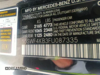 2015 Mercedes-Benz C-Class C 300 Luxury with VIN 55SWF4KB3FU087335, listed as a IAAI auction lot 40093209 with 72,690 mi miles. Bid and sale history available at carsss.com. Image 9.
