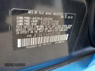 2017 Subaru WRX Premium with VIN JF1VA1E64H9802599, listed as a Copart auction lot 45592575 with 179,945 mi miles and Salvage Title. Bid and sale history available at carsss.com. Image 13.