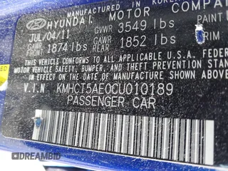 2012 Hyundai Accent GS with VIN KMHCT5AE0CU010189, listed as a IAAI auction lot 42631729 with 169,780 mi miles and . Bid and sale history available at DreamBid. Image 9.