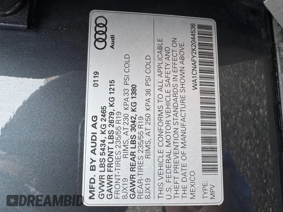 2019 Audi Q5 Prestige with VIN WA1CNAFY2K2044536, listed as a Copart auction lot 67229515 with 163,871 mi miles and Clean title. Bid and sale history available at DreamBid. Image 10.