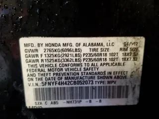 2012 Honda Pilot EX with VIN 5FNYF4H42CB052073, listed as a Copart auction lot 45008425 with 151,481 mi miles and Salvage Title. Bid and sale history available at carsss.com. Image 16.