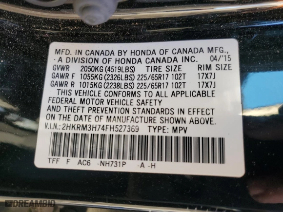 2015 Honda CR-V EX-L with VIN 2HKRM3H74FH527369, listed as a Copart auction lot 46284605 with 180,590 mi miles and Salvage Title. Bid and sale history available at carsss.com. Image 13.