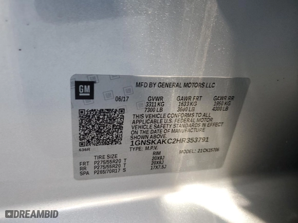 2017 Chevrolet Tahoe LS with VIN 1GNSKAKC2HR353791, listed as a Copart auction lot 46426095 with 113,849 mi miles and Salvage Title. Bid and sale history available at carsss.com. Image 15.