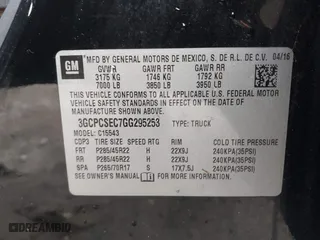 2016 Chevrolet Silverado 1500 LTZ with VIN 3GCPCSEC7GG295253, listed as a IAAI auction lot 41236506 with 182,620 mi miles. Bid and sale history available at carsss.com. Image 9.