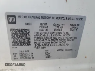 2023 Chevrolet Equinox LS with VIN 3GNAX5EG3PL259279, listed as a Copart auction lot 78233414 with 57,372 mi miles and Salvage title. Bid and sale history available at DreamBid. Image 12.
