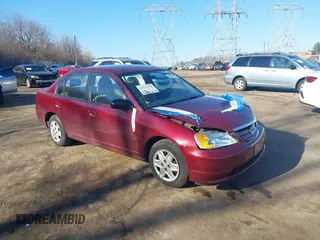 2003 Honda Civic LX with VIN 2HGES16503H573295, listed as a IAAI auction lot 41653528 with 55,866 mi miles and . Bid and sale history available at DreamBid. Image 1.