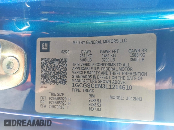 2020 Chevrolet Colorado 2WD LT with VIN 1GCGSCEN3L1214610, listed as a IAAI auction lot 41796734 with 49,311 mi miles and . Bid and sale history available at DreamBid. Image 9.