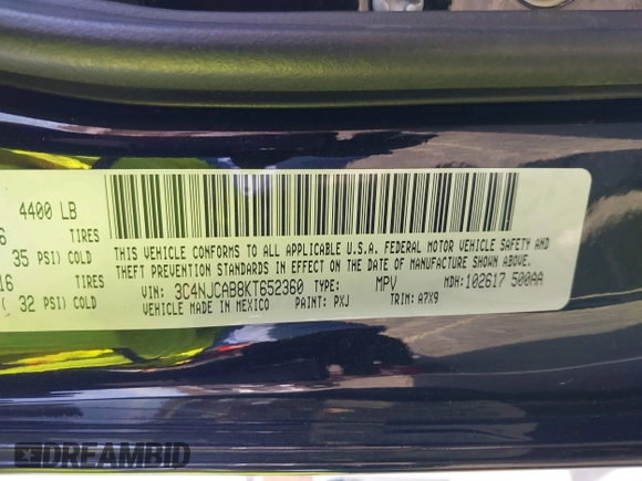 2019 Jeep Compass Sport с VIN 3C4NJCAB8KT652360, выставлен на аукционе IAAI как лот 42474719 с пробегом 74 458 миль миль и . История ставок и продаж доступна на DreamBid. Изображение 9.