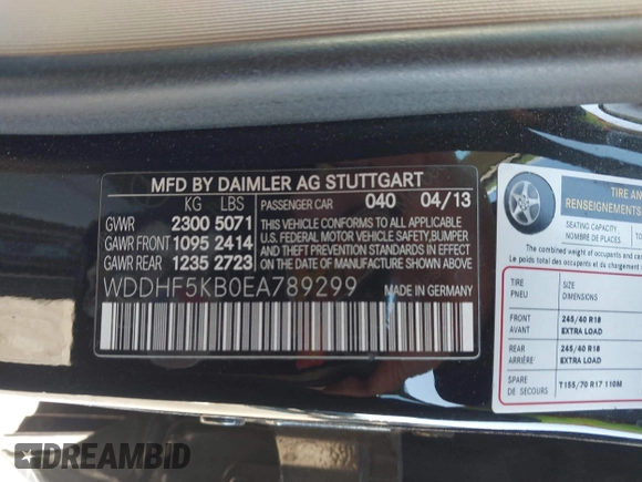 2014 Mercedes-Benz E-Class E 350 Sport with VIN WDDHF5KB0EA789299, listed as a IAAI auction lot 41763844 with 105,253 mi miles. Bid and sale history available at carsss.com. Image 9.