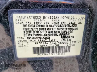 2012 Nissan Sentra S with VIN 3N1AB6AP7CL735551, listed as a Copart auction lot 59293035 with Not provided miles and Salvage title. Bid and sale history available at DreamBid. Image 12.
