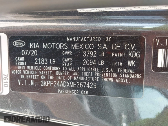 2021 Kia Forte LXS с VIN 3KPF24ADXME267429, выставлен на аукционе IAAI как лот 42589531 с пробегом 94 076 миль миль и . История ставок и продаж доступна на DreamBid. Изображение 9.