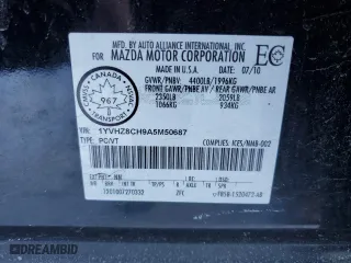 2010 Mazda Mazda6 i Touring Plus with VIN 1YVHZ8CH9A5M50687, listed as a Copart auction lot 44956495 with 207,334 mi miles and Salvage Title. Bid and sale history available at carsss.com. Image 14.