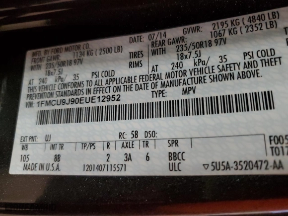 2014 Ford Escape Titanium with VIN 1FMCU9J90EUE12952, listed as a Copart auction lot 48113745 with 84,909 mi miles and Salvage Title. Bid and sale history available at carsss.com. Image 14.