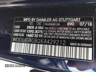 2019 Mercedes-Benz S 560 with VIN WDDUG8GB2KA429212, listed as a IAAI auction lot 41473457 with 53,843 mi miles and . Bid and sale history available at DreamBid. Image 9.