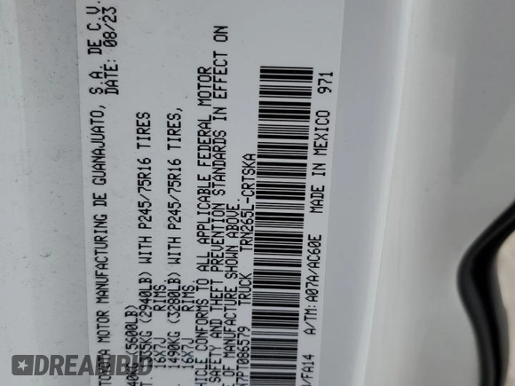 2023 Toyota Tacoma SR z VIN 3TYRX5GN7PT086579, wystawiony jako Copart lot #58221205 z przebiegiem 38 990 mil mil oraz Nie do naprawy • Non repairable. Historia ofert i sprzedaży dostępna na DreamBid. Obrazek 12.