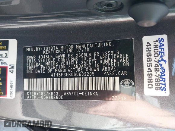 2011 Toyota Camry LE with VIN 4T1BF3EK0BU632295, listed as a IAAI auction lot 42045449 with 101,395 mi miles. Bid and sale history available at carsss.com. Image 9.