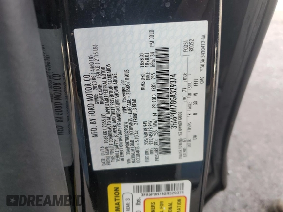 2016 Ford Fusion SE with VIN 3FA6P0H78GR329374, listed as a Copart auction lot 45124085 with 96,727 mi miles and Salvage Title. Bid and sale history available at carsss.com. Image 14.