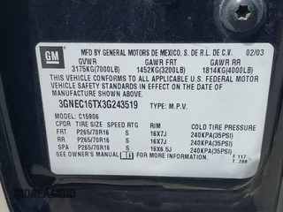 2003 Chevrolet Suburban LS with VIN 3GNEC16TX3G243519, listed as a IAAI auction lot 42451637 with 133,806 mi miles and . Bid and sale history available at DreamBid. Image 9.
