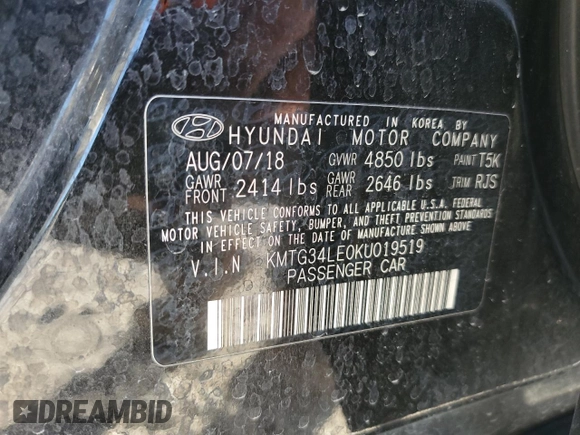 2019 Genesis G70 3.3T Advanced with VIN KMTG34LE0KU019519, listed as a Copart auction lot 80455204 with 72,745 mi miles and Salvage Title. Bid and sale history available at carsss.com. Image 14.