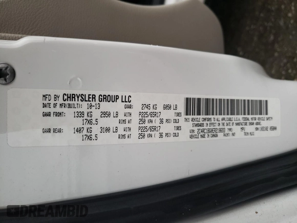 2014 Chrysler Town & Country Touring with VIN 2C4RC1BG0ER218693, listed as a Copart auction lot 41841655 with Not Provided miles and Salvage Title. Bid and sale history available at carsss.com. Image 13.