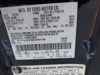 2014 Ford F-150 XL with VIN 1FTFW1CF9EKF87745, listed as a IAAI auction lot 42026883 with 221,307 mi miles. Bid and sale history available at carsss.com. Image 9.