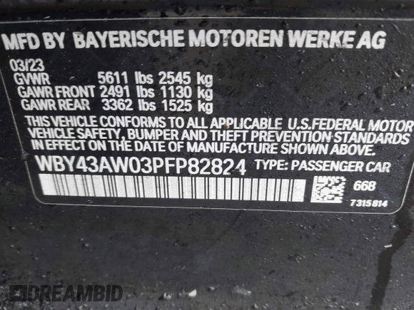 2023 BMW i4 eDrive35 z VIN WBY43AW03PFP82824, wystawiony jako IAAI lot #41468805 z przebiegiem 9 mil mil oraz . Historia ofert i sprzedaży dostępna na DreamBid. Obrazek 9.
