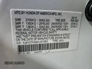 2019 Acura MDX Sport Hybrid w/Technology Pkg with VIN 5J8YD7H52KL001962, listed as a Copart auction lot 76631754 with 43,169 mi miles and Salvage Title. Bid and sale history available at carsss.com. Image 15.